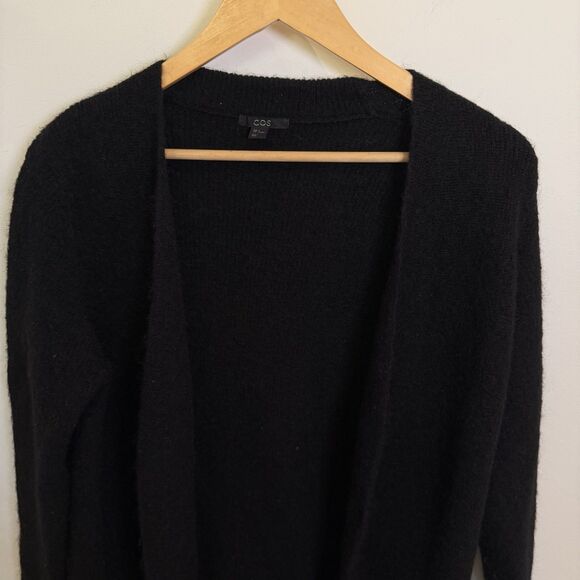 COS Cardigan Women Small Black Mohair Wool Long Collarless Sweater Minimalist - Picture 2 of 11
